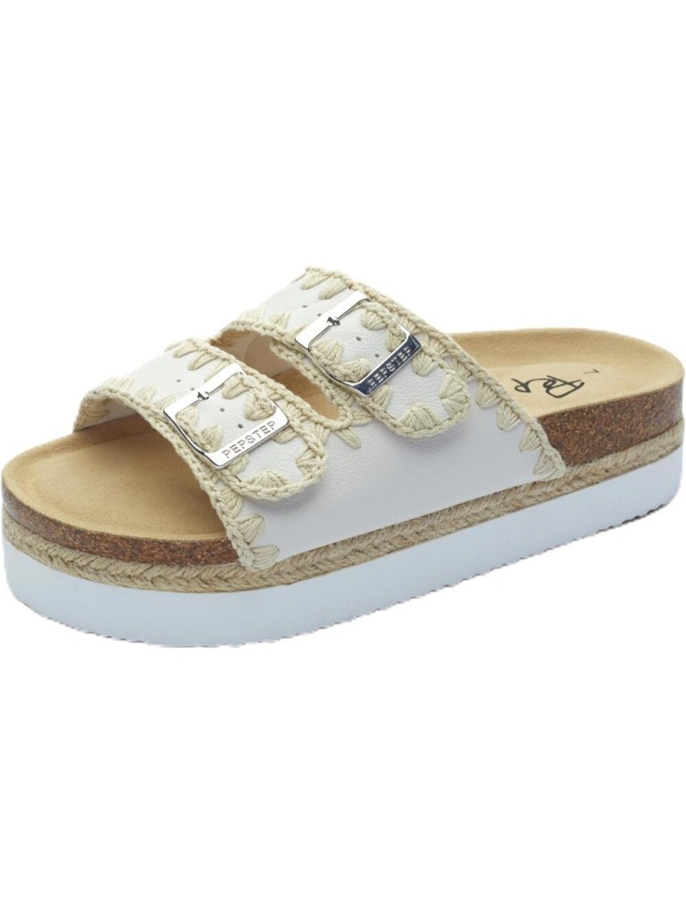 Women's White Soft Cork Foot bed and Strap Ladies Fashion Platform Slide